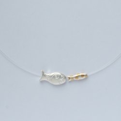 Volutefish and small fish Silver with goldplated dots