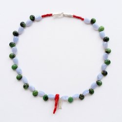 stone-necklace Jade-Chalcedon, coral Silver