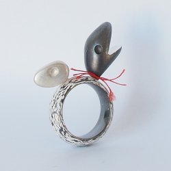 ring Animal black Silver oxydized, silk