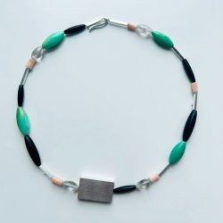 necklace silver, onyx chrysocolla rose coral quartz