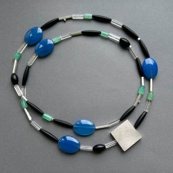 necklace  silver onyx agate quartz chrysoprase 90 cm