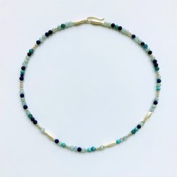 Steinkette blau, Chalcedon, Lapis, Türkis, Perlen, Sterlingsilber 