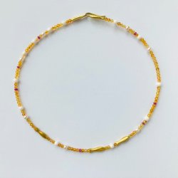 Kette Fische Sterlingsilber goldplattiert, Karneol, Rubin, Perlen, Kascholong 43 cm