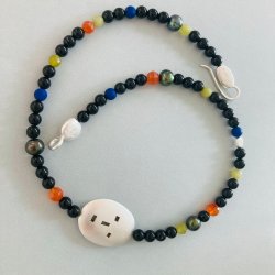 Kette Maske Sterlingsilber, Onyx Karneol Lapis Perlen