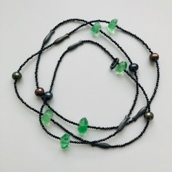 Kette lang Sterlingsilber oxydiert, Spinell Perlen Fluorit